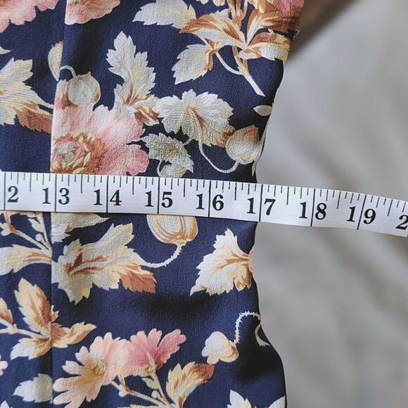 Vtg Talbots silk navy floral button front midi dress - Picture 7 of 13